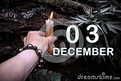 calendar date on the background of an esoteric spiritual ritual. December 3 is the third day of the month Stock Photo