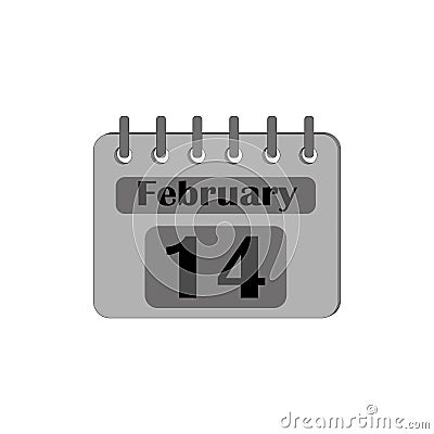 Calendar with the date of February 14 is insulated gray on a white background. Vector Illustration