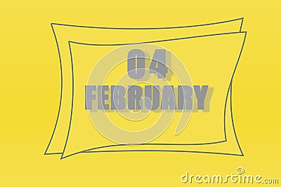 Calendar date in a frame on a refreshing yellow background in absolutely gray color. February 4 is the fourth day of the month Stock Photo