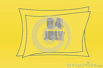 Calendar date in a frame on a refreshing yellow background in absolutely gray color. July 4 is the fourth day of the month Stock Photo