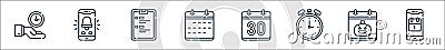 calendar and date line icons. linear set. quality vector line set such as calendar, halloween, chronometer, calendar, clipboard, Vector Illustration