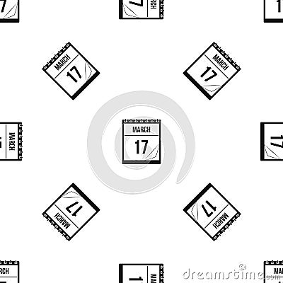 Calendar with date of March 17 pattern seamless black Vector Illustration