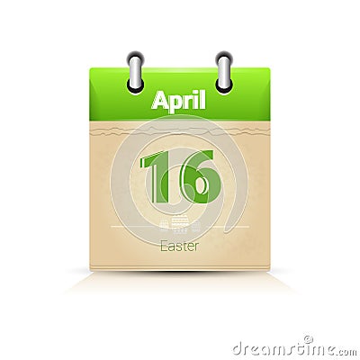 Calendar Date Page Easter Holiday 16 April Vector Illustration