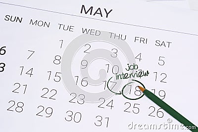 Calendar with date reminder about job interview Stock Photo