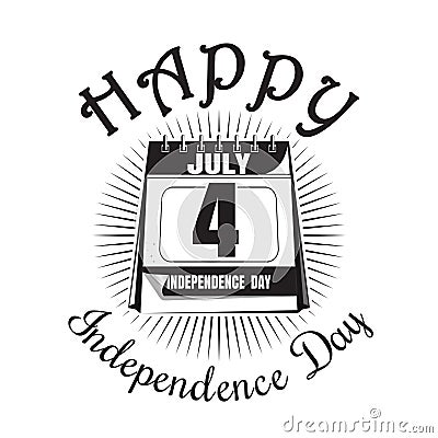 Calendar with date - 4th of July. Independence Day Vector Illustration