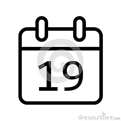 Calendar day nineteen date icon Vector Illustration