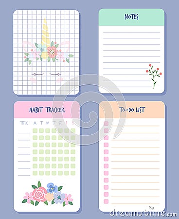 Calendar days organizers. Weekly planner, agenda, reminder and checklist, important date. Colorful paper sheets with Vector Illustration