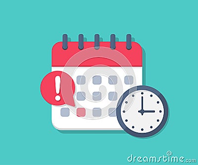 Calendar deadline with clock in a flat design Vector Illustration