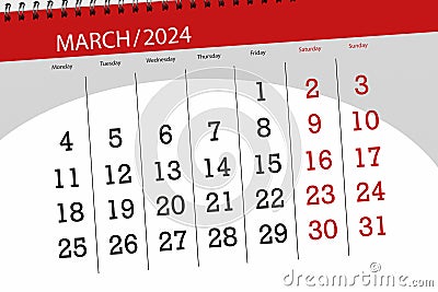 Calendar 2024, deadline, day, month, page, organizer, date, March Stock Photo
