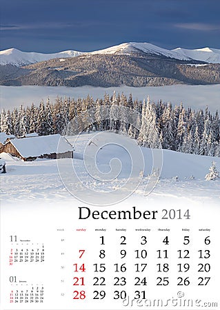 2014 Calendar. Desember. Stock Photo