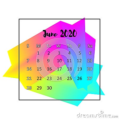 2020 Calendar design abstract concept. June 2020 Vector Illustration