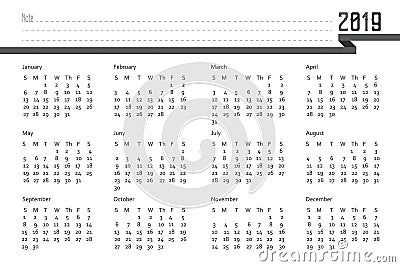 2019 calendar design Editable Vector Concept Stock Photo