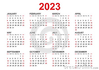 Calendar 2023 template vector, simple minimal design, Planner 2023 year, Wall calendar 2023 year, Vector Illustration