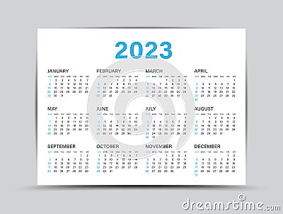 Calendar 2023 template - 12 months yearly calendar set in 2023, Planner, wall calendar, vector Vector Illustration