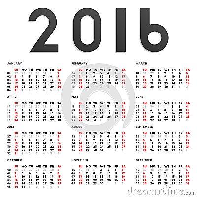 2016 calendar Vector Illustration
