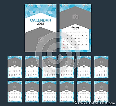 2018 Calendar. Desk Calendar modern design template. Vector Illustration