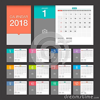 2018 Calendar. Desk Calendar modern design template. Vector Illustration