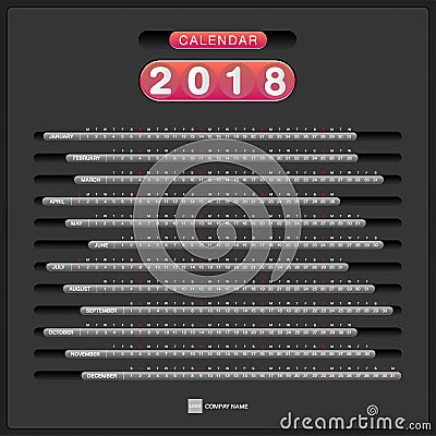 2018 Calendar. Desk Calendar modern design template. Vector Illustration