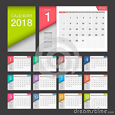 2018 Calendar. Desk Calendar modern design template. Vector Illustration