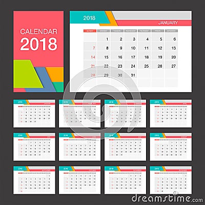 2018 Calendar. Desk Calendar modern design template. Vector Illustration