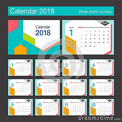 2018 Calendar. Desk Calendar modern design template. Vector Illustration