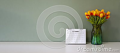 2021 Calendar desk place on table. Desktop Calender for Planner to plan agenda, timetable, appointment, organization, management Stock Photo