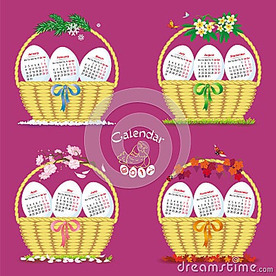 Calendar for 2017 with eggs in baskets Stock Photo