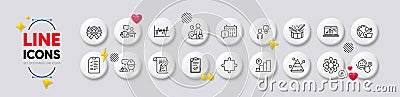 Calendar, Employee and Graph chart line icons. For web app, printing. White buttons 3d icons. Vector Vector Illustration