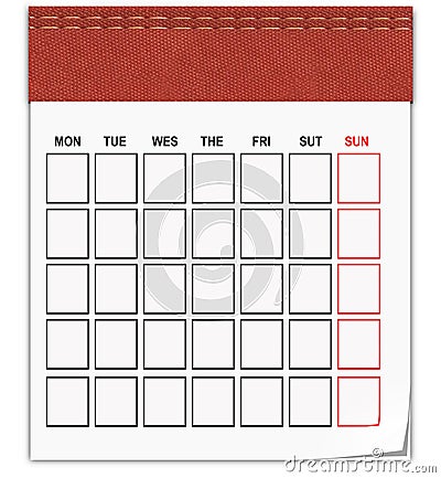 Calendar empy for month red leather on the top - 3d rendering Stock Photo