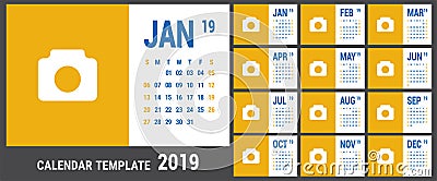 Calendar 2019. English calender template. Vector grid. Office bu Vector Illustration