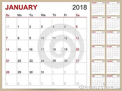 Calendar 2018 Vector Illustration