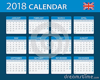 Calendar 2018 - English Version Cartoon Illustration
