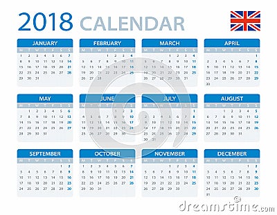 Calendar 2018 - English Version Cartoon Illustration