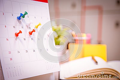 Calendar Event Planner is busy.calendar,clock to set timetable organize schedule Stock Photo