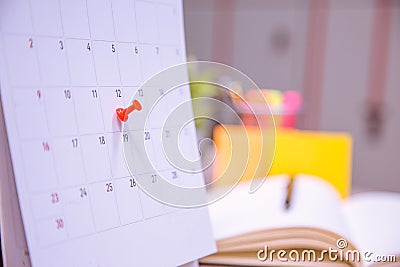 Close up of calendar , Planner and organizer to plan and reminder daily appointment, meeting agenda, schedule, timetable, and mana Stock Photo