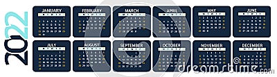 Calendar 2022 is fashionable and modern. On a blue background. A set of desktop calendars for 2022, a wall calendar Vector Illustration