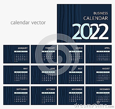 Calendar 2022 is fashionable and modern. On a blue background. A set of desktop calendars for 2022, a wall calendar Vector Illustration