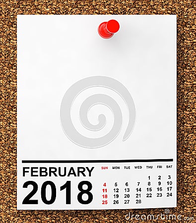 Calendar February 2018. 3d Rendering Stock Photo