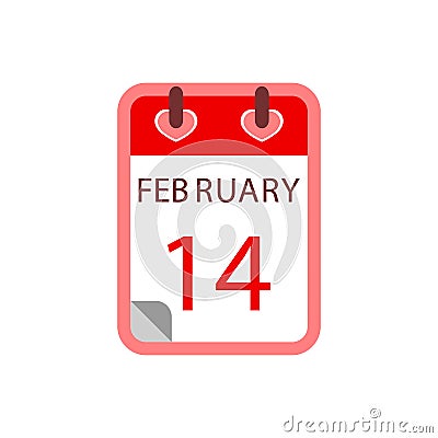 Calendar 14 february. Valentines Day. Flat icon vector. Vector Illustration