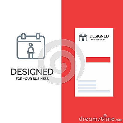 Calendar, Female Grey Logo Design and Business Card Template Vector Illustration