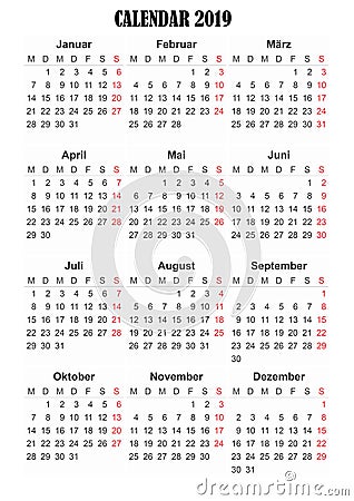 2019 calendar German language Stock Photo