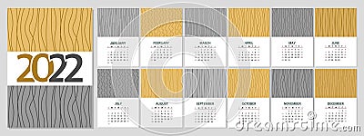 Calendar 2022. On a gold and silver background. A set of desktop calendars for 2022, a wall calendar design, a Planner Vector Illustration
