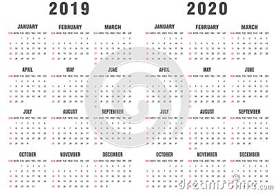 2019-2020 Calendar Gray and White Stock Photo