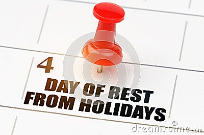 On the calendar grid, the date and name of the holiday - June 4 - Day of rest from holidays Stock Photo