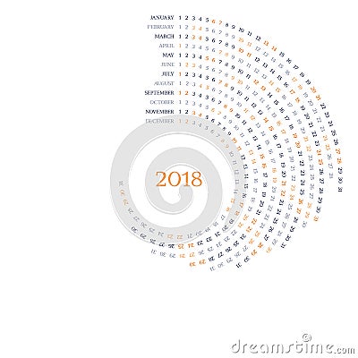 Calendar grid 2018 Vector Illustration