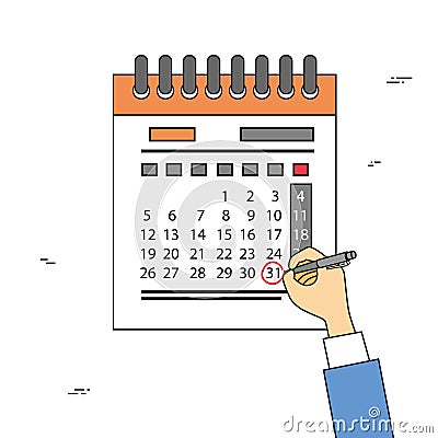 Calendar Hand Draw Pen Red Circle Date Last Day Month Deadline Vector Illustration