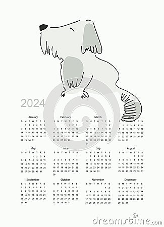 Calendar 2024 with hand drawn dog Stock Photo