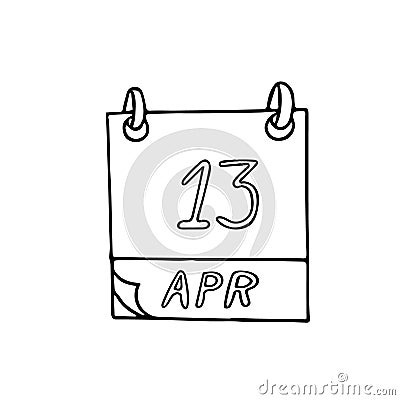 Calendar hand drawn in doodle style. April 13. World Rock-n-roll Day, date. icon, sticker, element Stock Photo