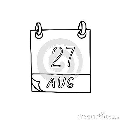 Calendar hand drawn in doodle style. August 27. Day, date. icon, sticker, element, design. planning, business holiday Stock Photo