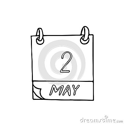 Calendar hand drawn in doodle style. May 2. Astronomy Day, World Tuna, date. icon, sticker, element Stock Photo